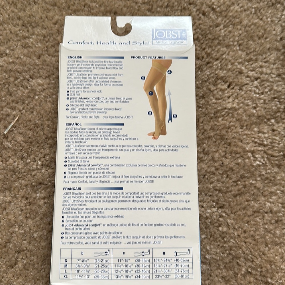 New in Box, Jobst Ultrasheer Thigh High Compression Stockings, 15-20 mmHg, Med. - Picture 4 of 4